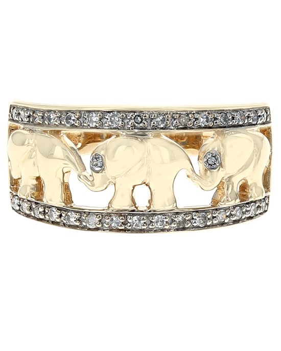 Diamond Open Cut Elephant Ring in Yellow Gold